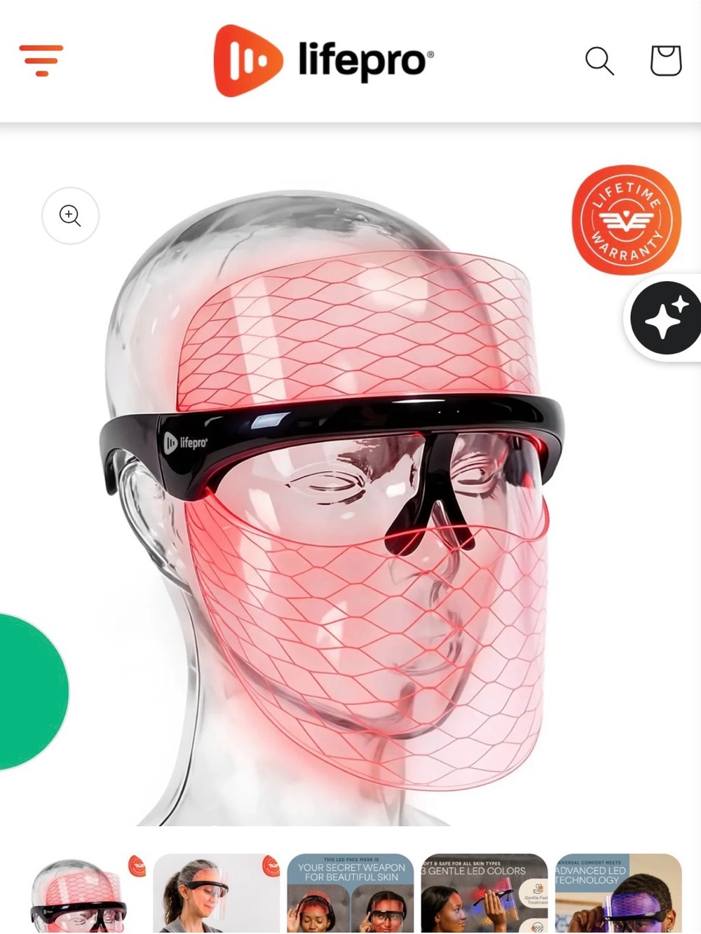 lifepro LED Red Light Therapy Facial Mask Visor
